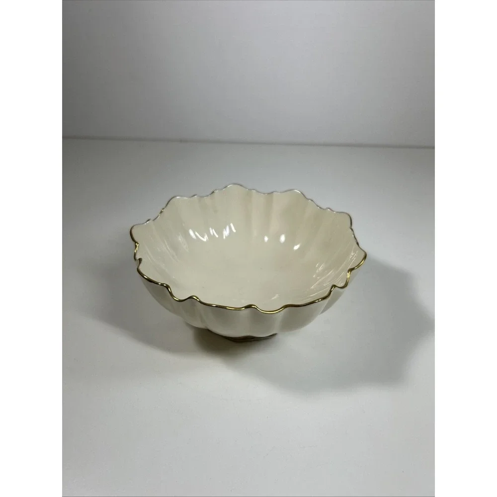 Vintage Lenox Ivory Candy Bowl Dish Gold Rim USA